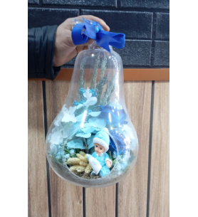 Armut Desenli Camda Erkek Bebek Figürlü Mavi Hoş geldin Bebek Teraryumu 