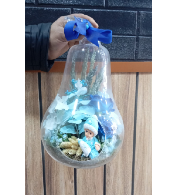 Armut Desenli Camda Erkek Bebek Figürlü Mavi Hoş geldin Bebek Teraryumu 